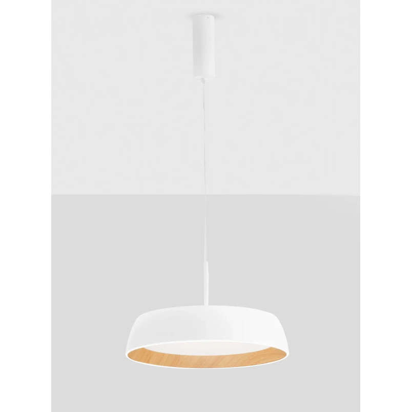 Lampa wisząca skandynawska ze ściemniaczem triac Atabal 45cm LED 3000K biały / drewno