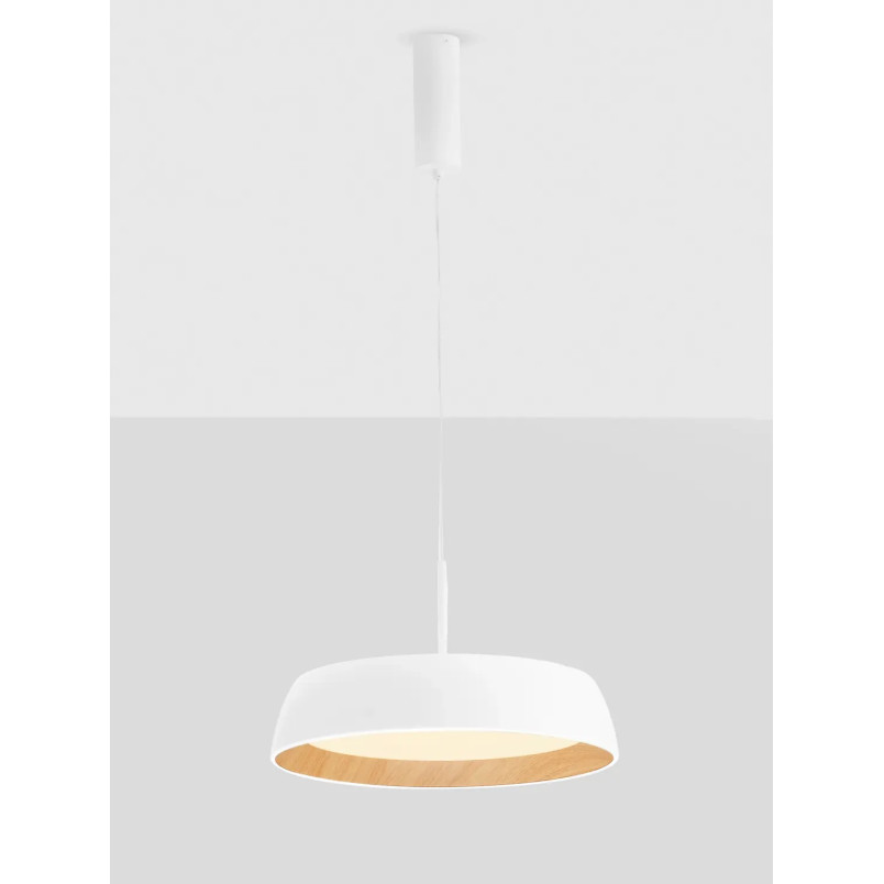 Lampa wisząca skandynawska ze ściemniaczem triac Atabal 45cm LED 3000K biały / drewno