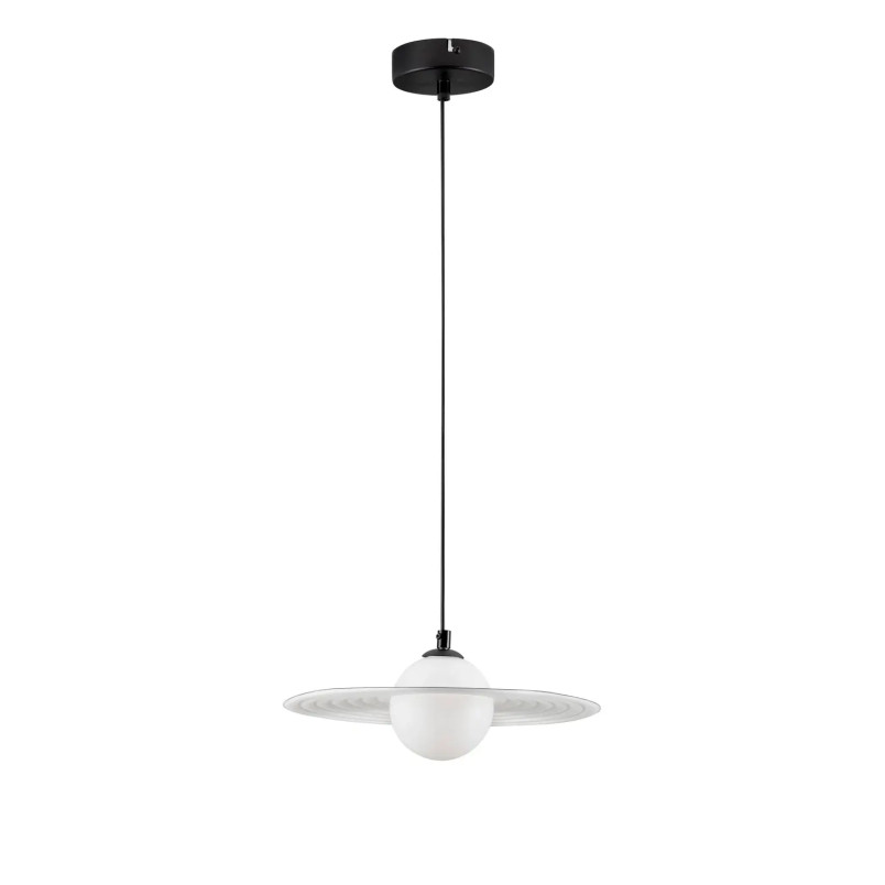 Lampa wisząca kula z płaskim dekoracyjnym kloszem Ball Flat 30cm biało-czarna