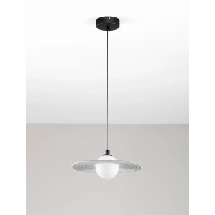 Lampa wisząca kula z płaskim dekoracyjnym kloszem Ball Flat 30cm biało-czarna