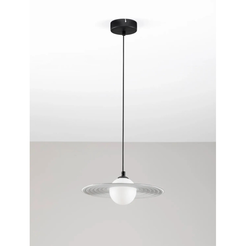 Lampa wisząca kula z płaskim dekoracyjnym kloszem Ball Flat 30cm biało-czarna