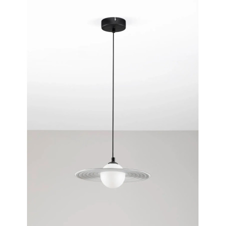 Lampa wisząca kula z płaskim dekoracyjnym kloszem Ball Flat 30cm biało-czarna