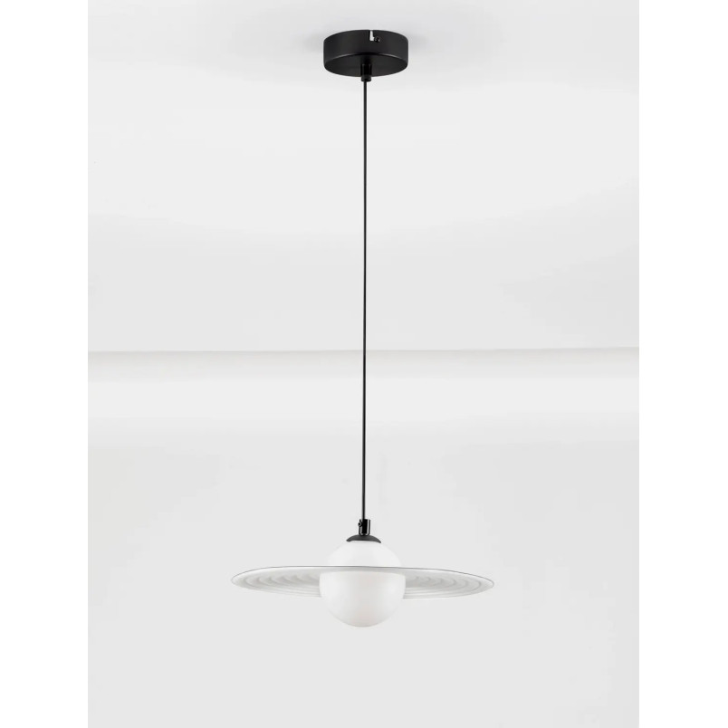 Lampa wisząca kula z płaskim dekoracyjnym kloszem Ball Flat 30cm biało-czarna
