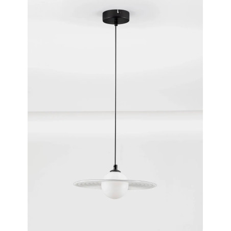 Lampa wisząca kula z płaskim dekoracyjnym kloszem Ball Flat 30cm biało-czarna