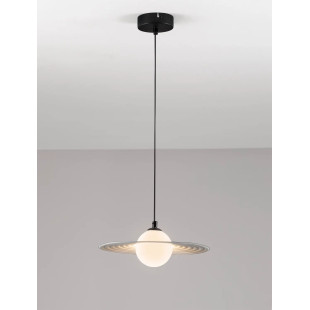 Lampa wisząca kula z płaskim dekoracyjnym kloszem Ball Flat 30cm biało-czarna