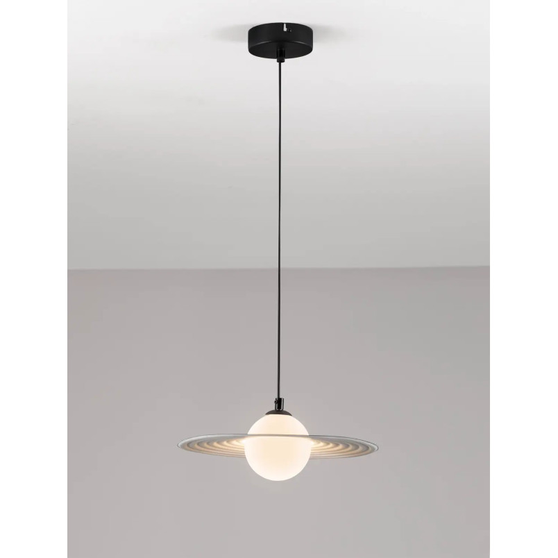 Lampa wisząca kula z płaskim dekoracyjnym kloszem Ball Flat 30cm biało-czarna