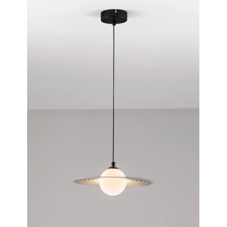 Lampa wisząca kula z płaskim dekoracyjnym kloszem Ball Flat 30cm biało-czarna