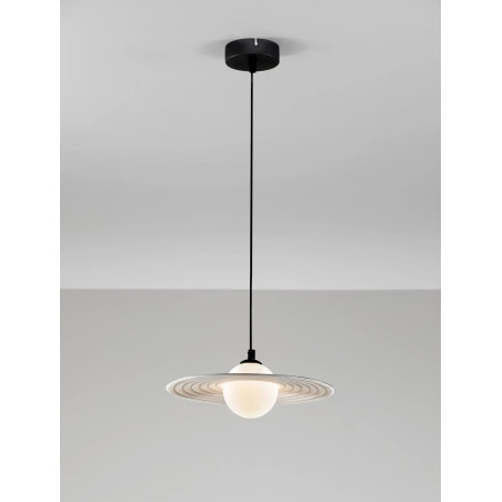 Lampa wisząca kula z płaskim dekoracyjnym kloszem Ball Flat 30cm biało-czarna