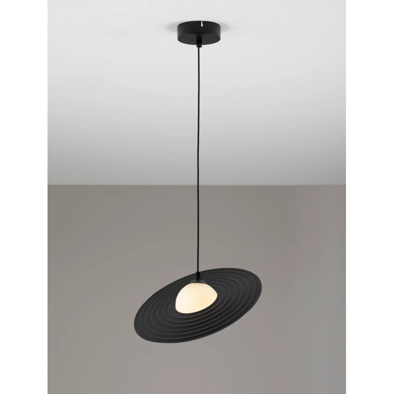 Lampa wisząca kula z płaskim dekoracyjnym kloszem Ball Flat 30cm biało-czarna