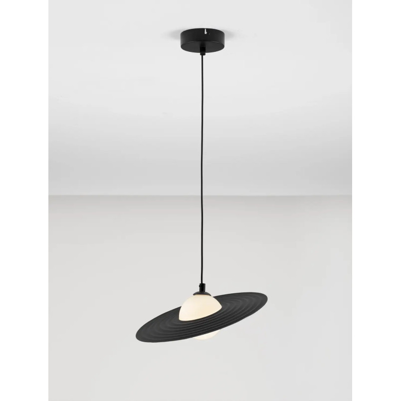Lampa wisząca kula z płaskim dekoracyjnym kloszem Ball Flat 30cm biało-czarna