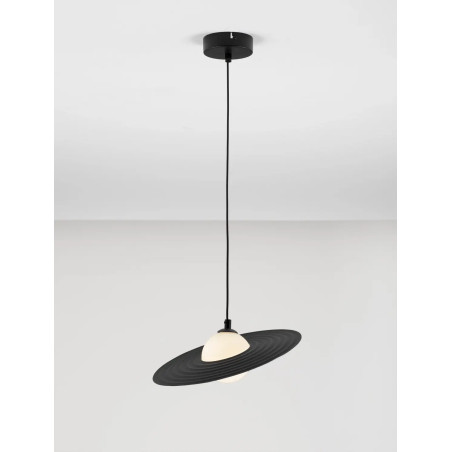 Lampa wisząca kula z płaskim dekoracyjnym kloszem Ball Flat 30cm biało-czarna