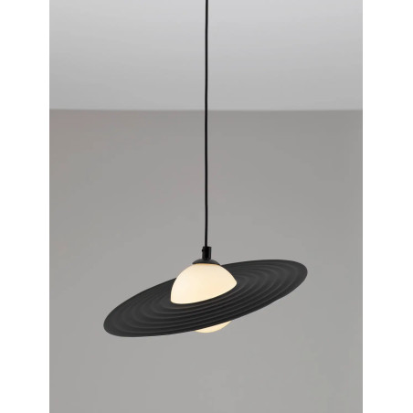 Lampa wisząca kula z płaskim dekoracyjnym kloszem Ball Flat 30cm biało-czarna