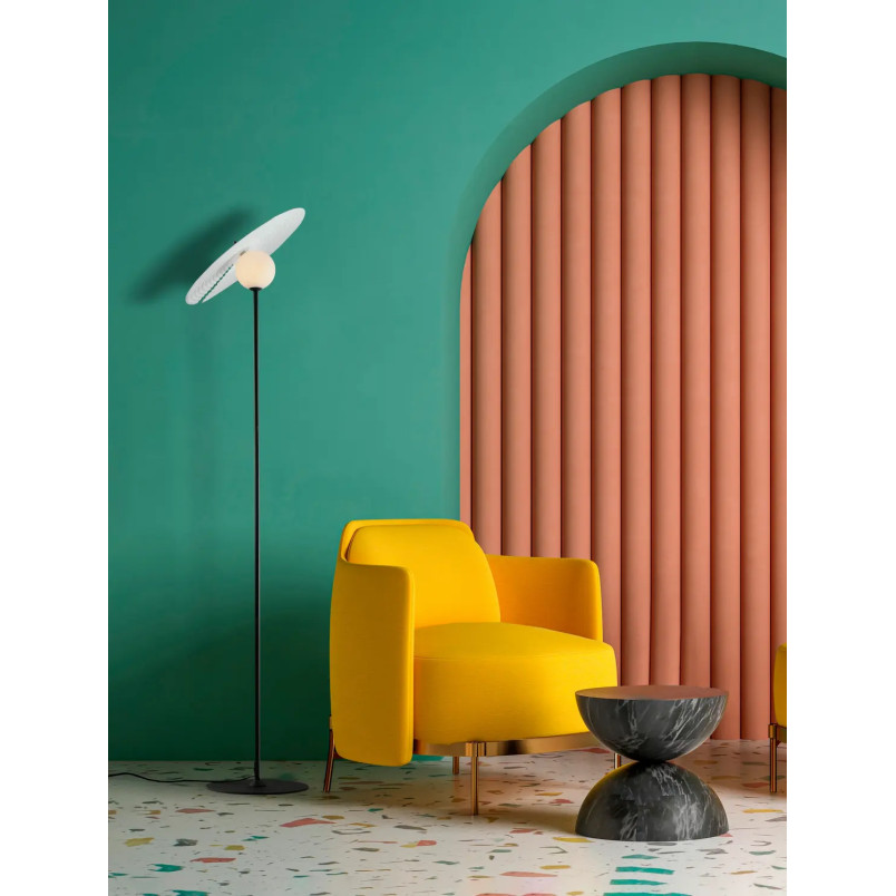 Lampa podłogowa kula z płaskim dekoracyjnym kloszem Ball Flat 162cm biało-czarna