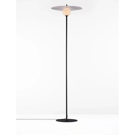 Lampa podłogowa kula z płaskim dekoracyjnym kloszem Ball Flat 162cm biało-czarna