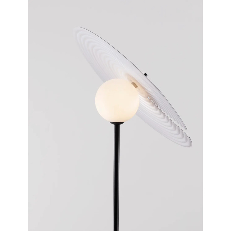 Lampa podłogowa kula z płaskim dekoracyjnym kloszem Ball Flat 162cm biało-czarna