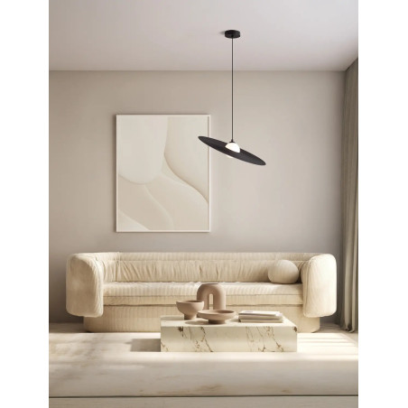 Lampa wisząca kula z płaskim dekoracyjnym kloszem Ball Flat 45cm biało-czarna