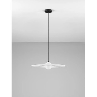Lampa wisząca kula z płaskim dekoracyjnym kloszem Ball Flat 45cm biało-czarna