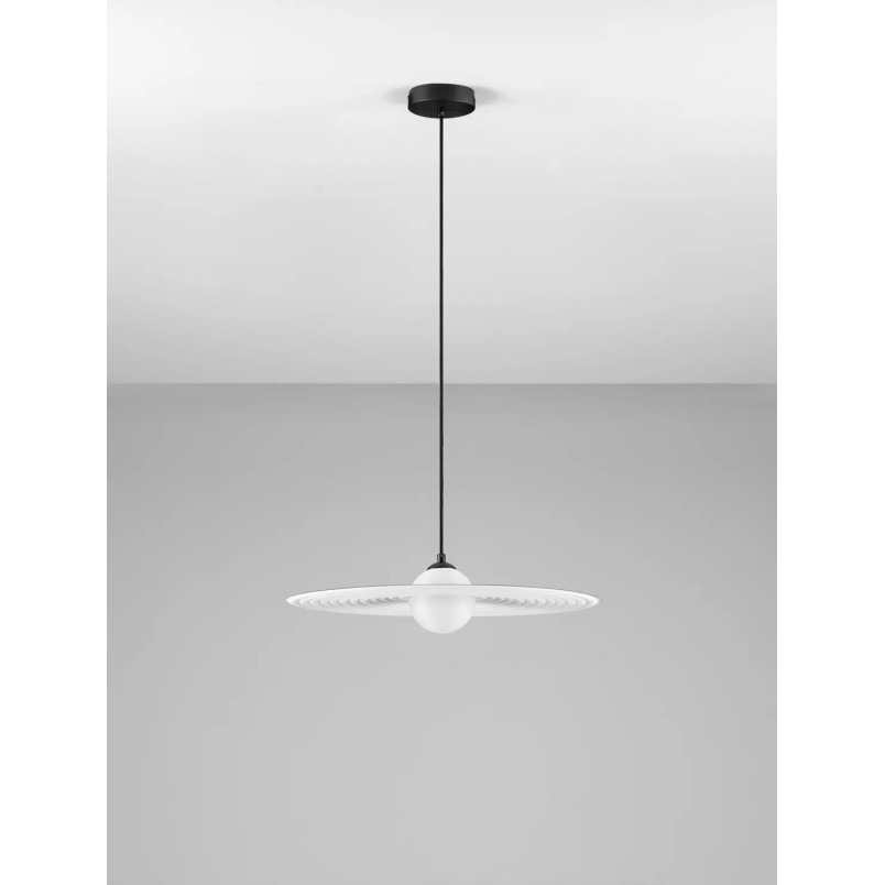 Lampa wisząca kula z płaskim dekoracyjnym kloszem Ball Flat 45cm biało-czarna