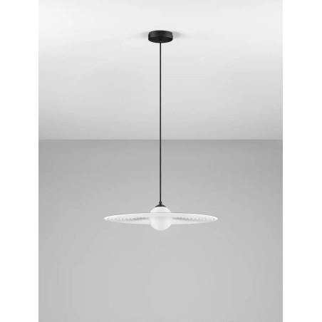 Lampa wisząca kula z płaskim dekoracyjnym kloszem Ball Flat 45cm biało-czarna