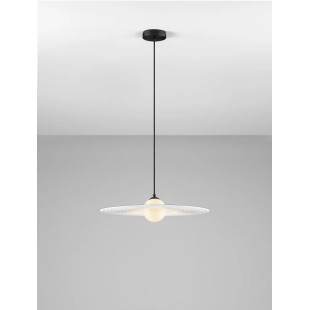 Lampa wisząca kula z płaskim dekoracyjnym kloszem Ball Flat 45cm biało-czarna