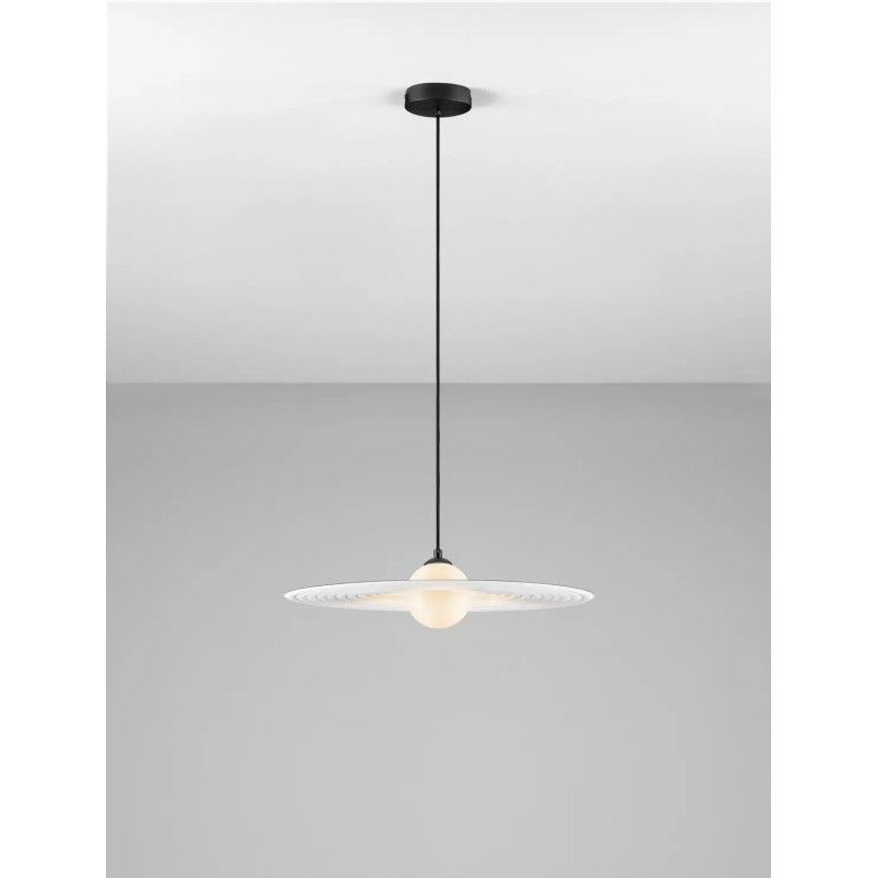 Lampa wisząca kula z płaskim dekoracyjnym kloszem Ball Flat 45cm biało-czarna