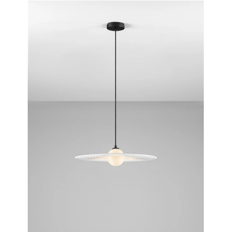 Lampa wisząca kula z płaskim dekoracyjnym kloszem Ball Flat 45cm biało-czarna