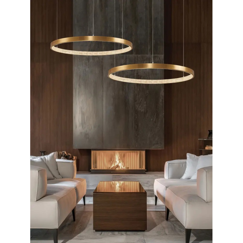 Lampa wisząca ring z kryształkami i ściemniaczem Kanui 80cm LED 3000K złoty mosiądz