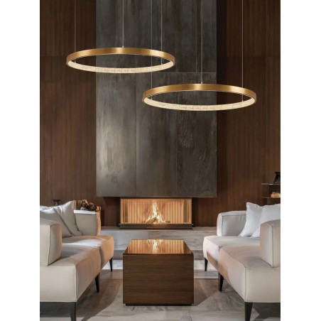 Lampa wisząca ring z kryształkami i ściemniaczem Kanui 80cm LED 3000K złoty mosiądz