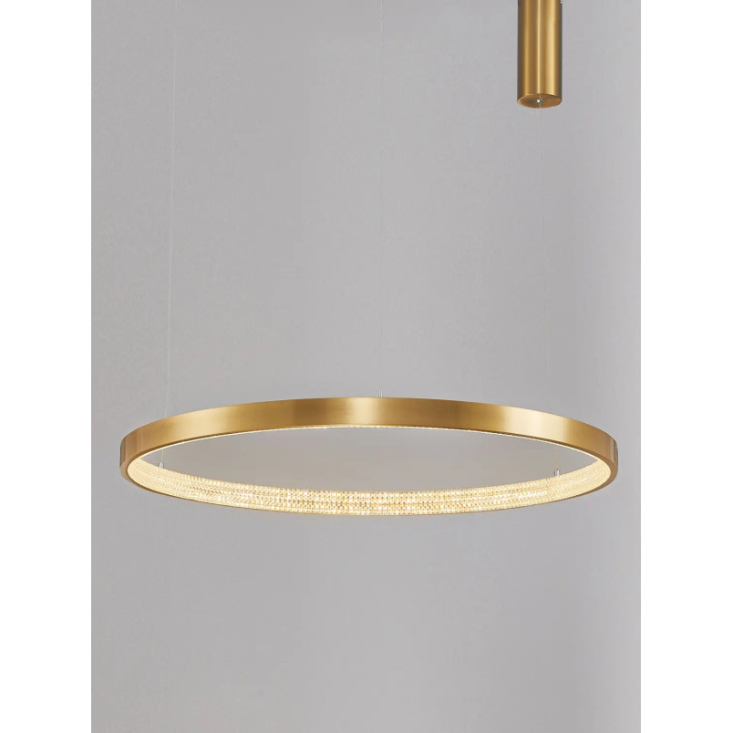Lampa wisząca ring z kryształkami i ściemniaczem Kanui 80cm LED 3000K złoty mosiądz