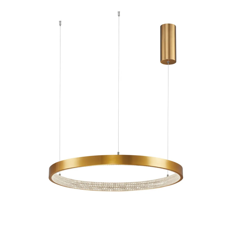 Lampa wisząca ring z kryształkami i ściemniaczem Kanui 60cm LED 3000K złoty mosiądz