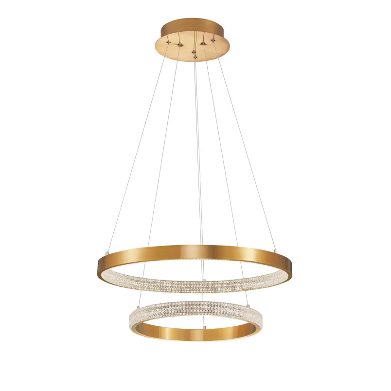 Lampa wisząca 2 ringi z kryształkami i ściemniaczem Kanui 60/40cm LED 3000K złoty mosiądz