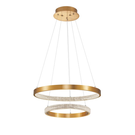 Lampa wisząca 2 ringi z kryształkami i ściemniaczem Kanui 60/40cm LED 3000K złoty mosiądz