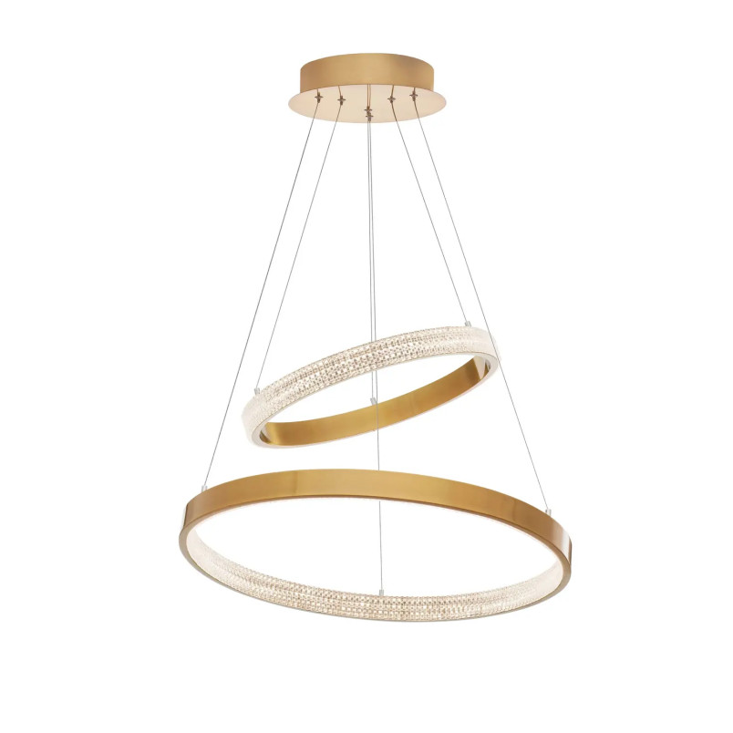Lampa wisząca 2 ringi z kryształkami i ściemniaczem Kanui 60/40cm LED 3000K złoty mosiądz