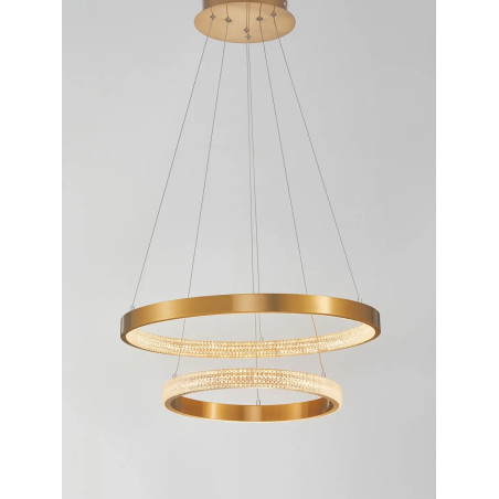 Lampa wisząca 2 ringi z kryształkami i ściemniaczem Kanui 60/40cm LED 3000K złoty mosiądz