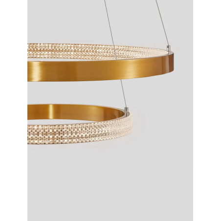 Lampa wisząca 2 ringi z kryształkami i ściemniaczem Kanui 60/40cm LED 3000K złoty mosiądz
