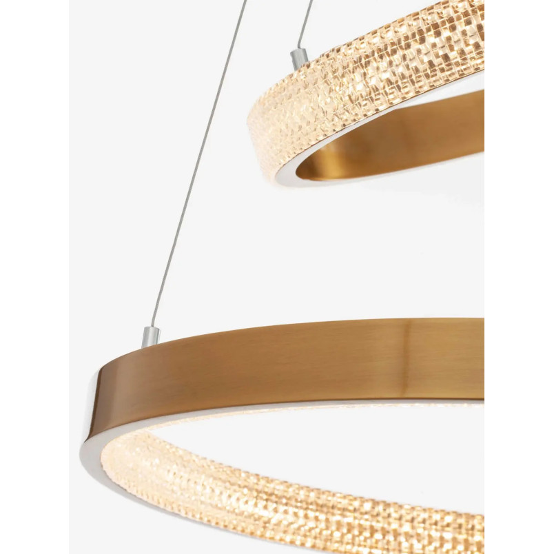 Lampa wisząca 2 ringi z kryształkami i ściemniaczem Kanui 60/40cm LED 3000K złoty mosiądz