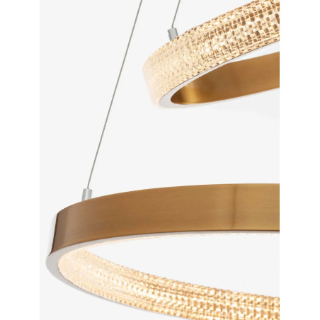 Lampa wisząca 2 ringi z kryształkami i ściemniaczem Kanui 60/40cm LED 3000K złoty mosiądz