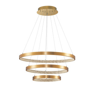 Lampa wisząca 2 ringi z kryształkami i ściemniaczem Kanui 80/60/40cm LED 3000K złoty mosiądz