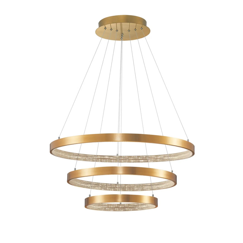 Lampa wisząca 2 ringi z kryształkami i ściemniaczem Kanui 80/60/40cm LED 3000K złoty mosiądz