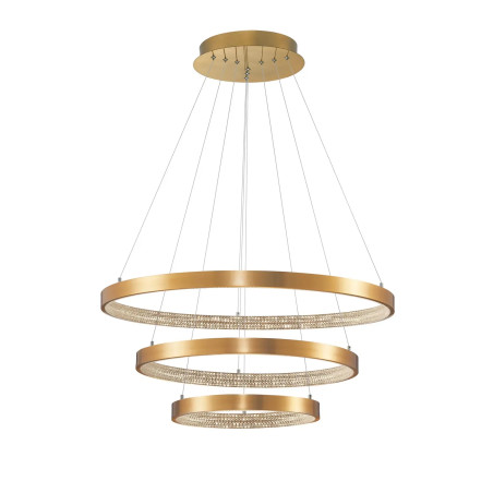Lampa wisząca 2 ringi z kryształkami i ściemniaczem Kanui 80/60/40cm LED 3000K złoty mosiądz
