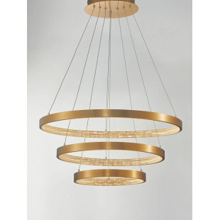 Lampa wisząca 2 ringi z kryształkami i ściemniaczem Kanui 80/60/40cm LED 3000K złoty mosiądz