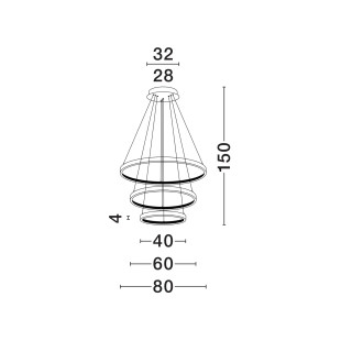 Lampa wisząca 2 ringi z kryształkami i ściemniaczem Kanui 80/60/40cm LED 3000K złoty mosiądz