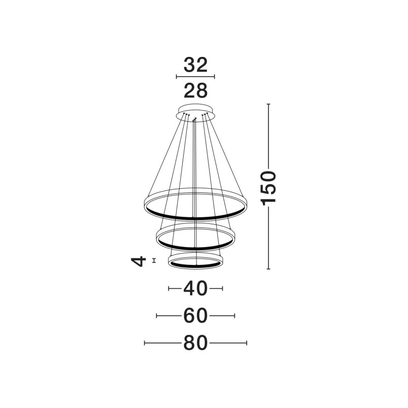 Lampa wisząca 2 ringi z kryształkami i ściemniaczem Kanui 80/60/40cm LED 3000K złoty mosiądz