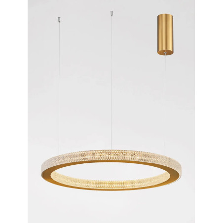 Lampa wisząca ring z akrylowymi kryształkami Malvito 60cm LED 3000K złoto-mosiężna