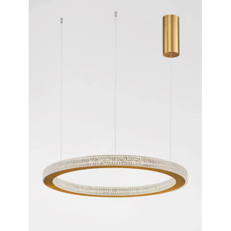 Lampa wisząca ring z akrylowymi kryształkami Malvito 60cm LED 3000K złoto-mosiężna