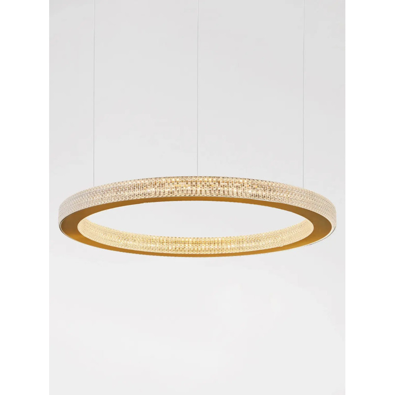 Lampa wisząca ring z akrylowymi kryształkami Malvito 60cm LED 3000K złoto-mosiężna