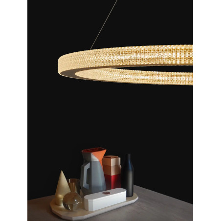 Lampa wisząca ring z akrylowymi kryształkami Malvito 80cm LED 3000K złoto-mosiężna