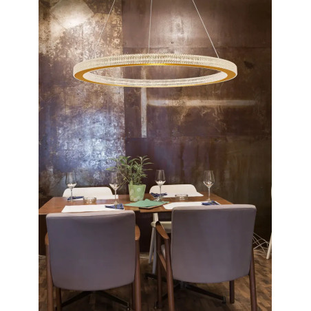 Lampa wisząca ring z akrylowymi kryształkami Malvito 80cm LED 3000K złoto-mosiężna