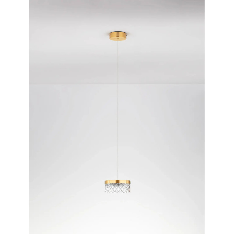 Lampa wisząca glamour Sedime 15cm LED 3000K złoty mosiądz / przeźroczysty akryl