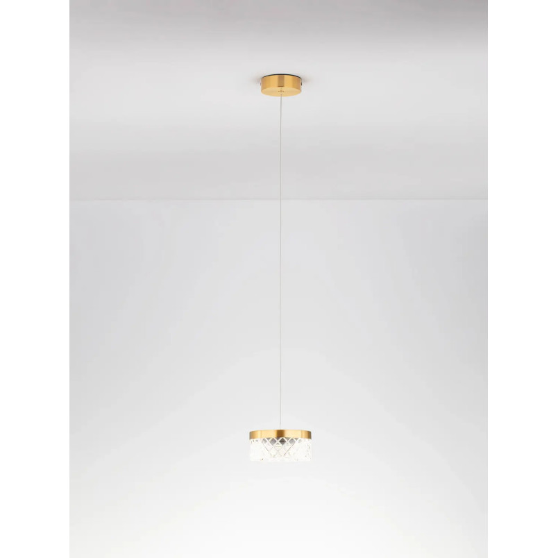 Lampa wisząca glamour Sedime 15cm LED 3000K złoty mosiądz / przeźroczysty akryl
